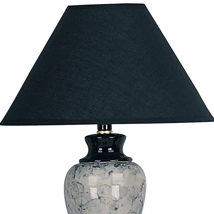 13" Black Ceramic Bedside Table Lamp With Black Shade