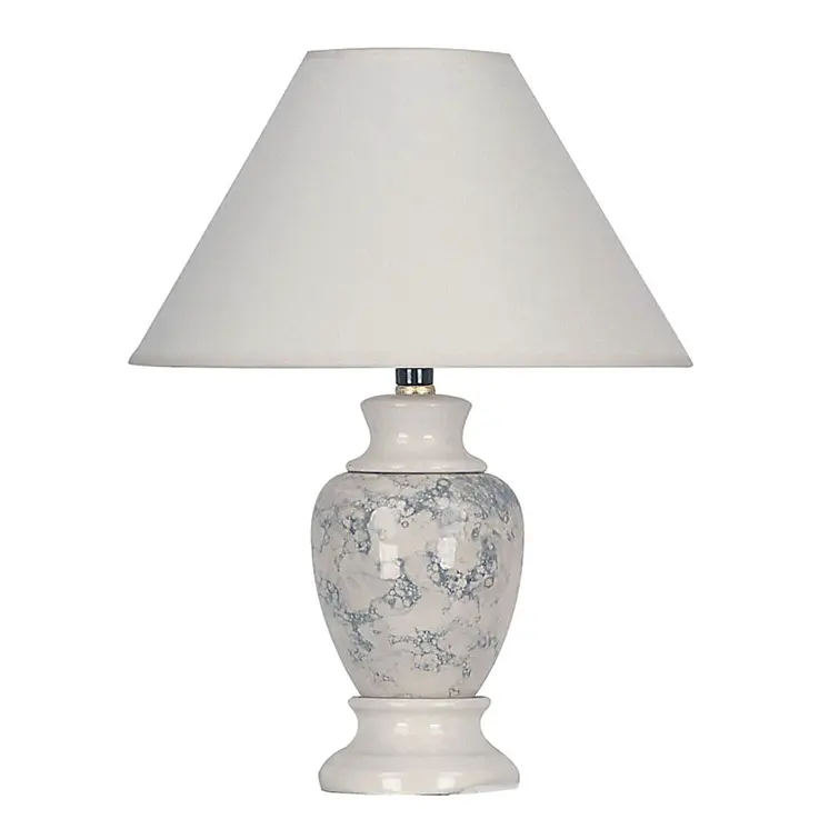 13" Ivory Ceramic Urn Bedside Lamp With White Empire Shade