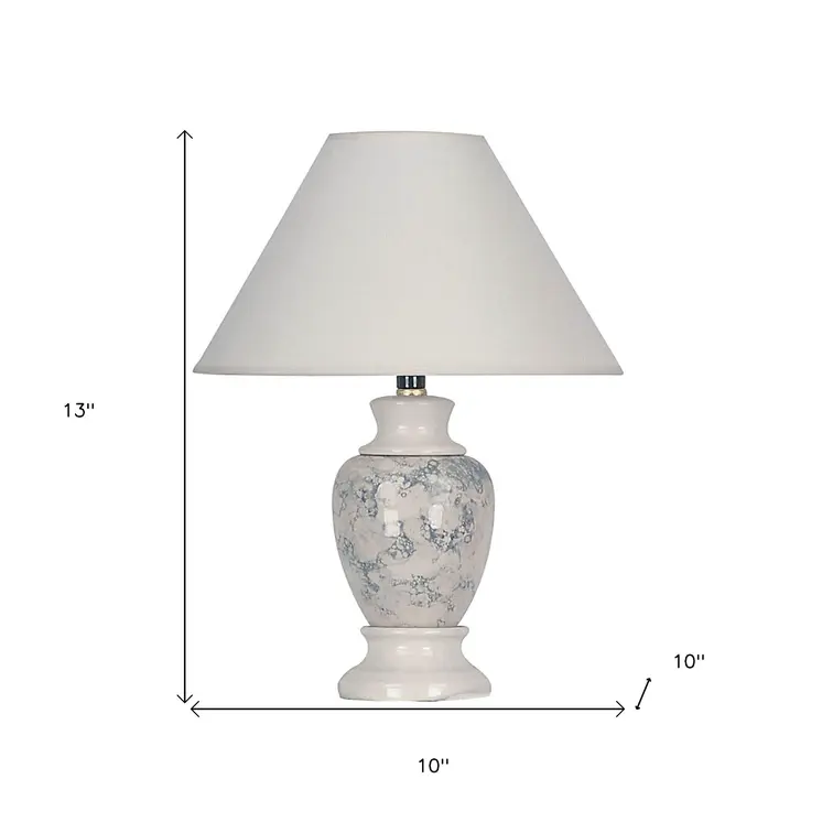 13" Ivory Ceramic Urn Bedside Lamp With White Empire Shade