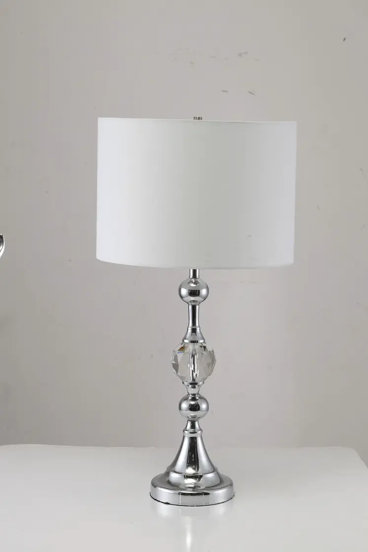 30" Silver Metal Bedside Table Lamp With White Classic Drum Shade