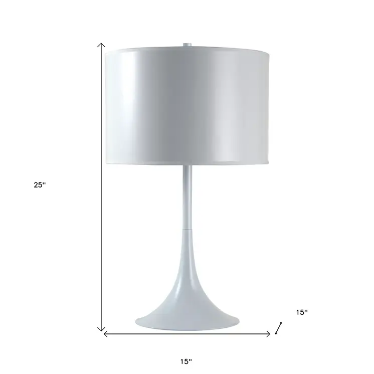 25" White Metal Table Lamp With White Classic Drum Shade