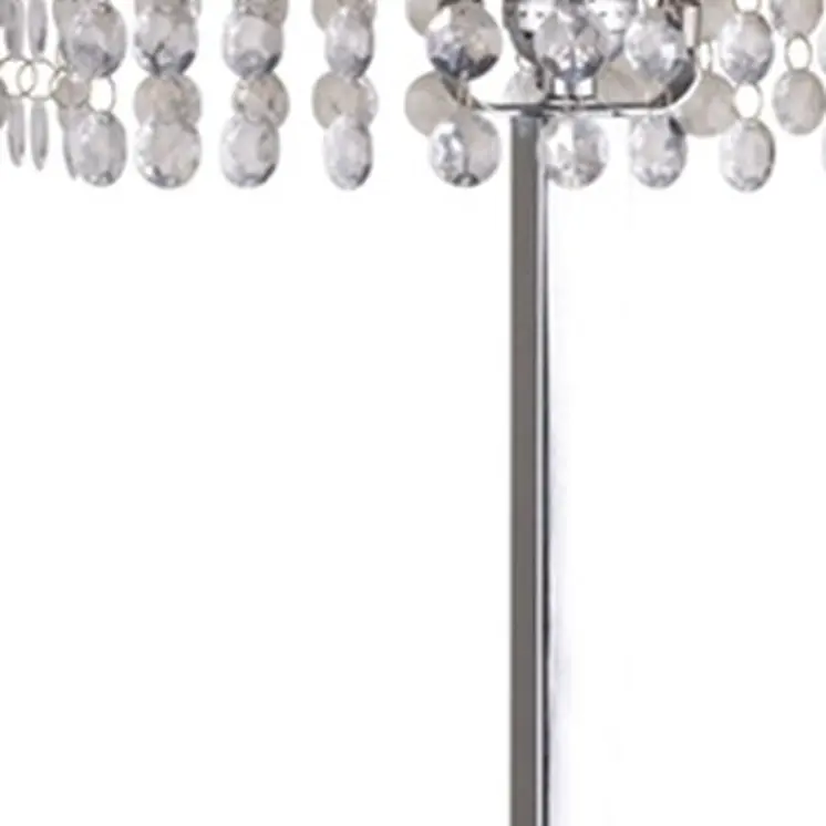 28" Silver Table Lamp With Faux Crystals and White Rectangle Shade