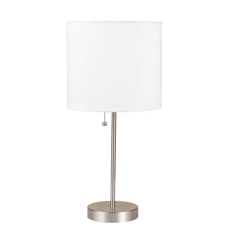 20" Silver Metal Candlestick Table Lamp With White Classic Drum Shade