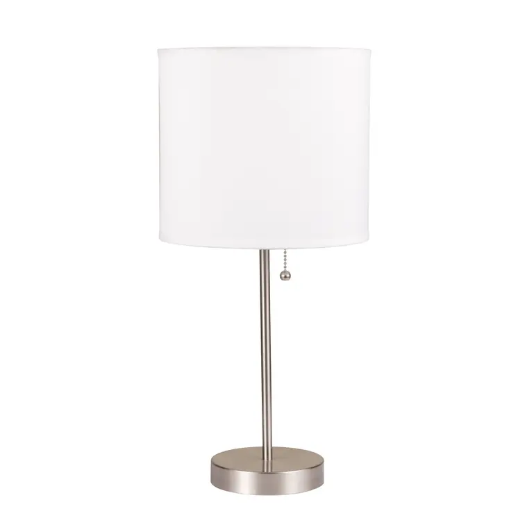 20" Silver Metal Candlestick Table Lamp With White Classic Drum Shade