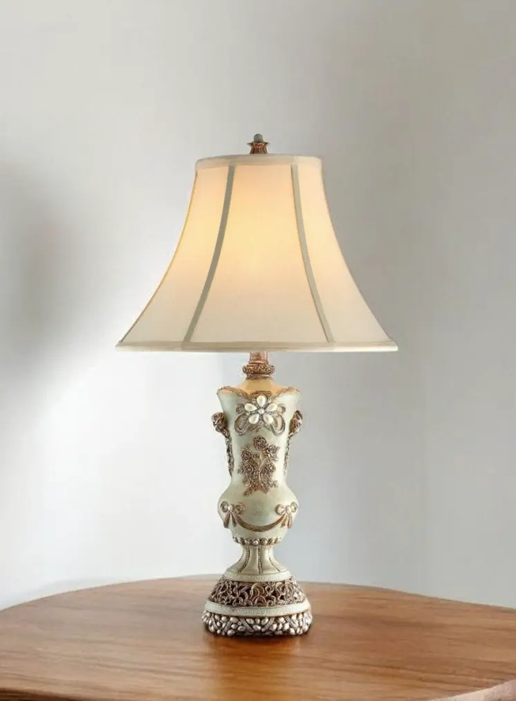 Vintage Silver Table Lamp with Rose Accents