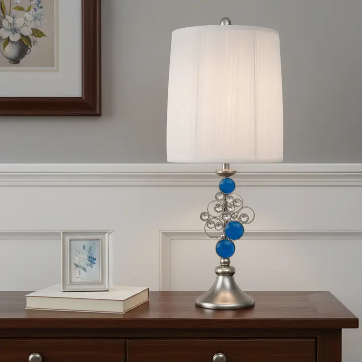 21" Silver Bedside With White Shade