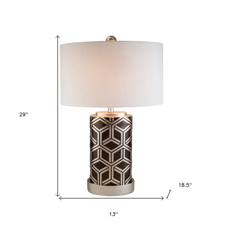 Deep Brown and Silver Geo Weave Table Lamp