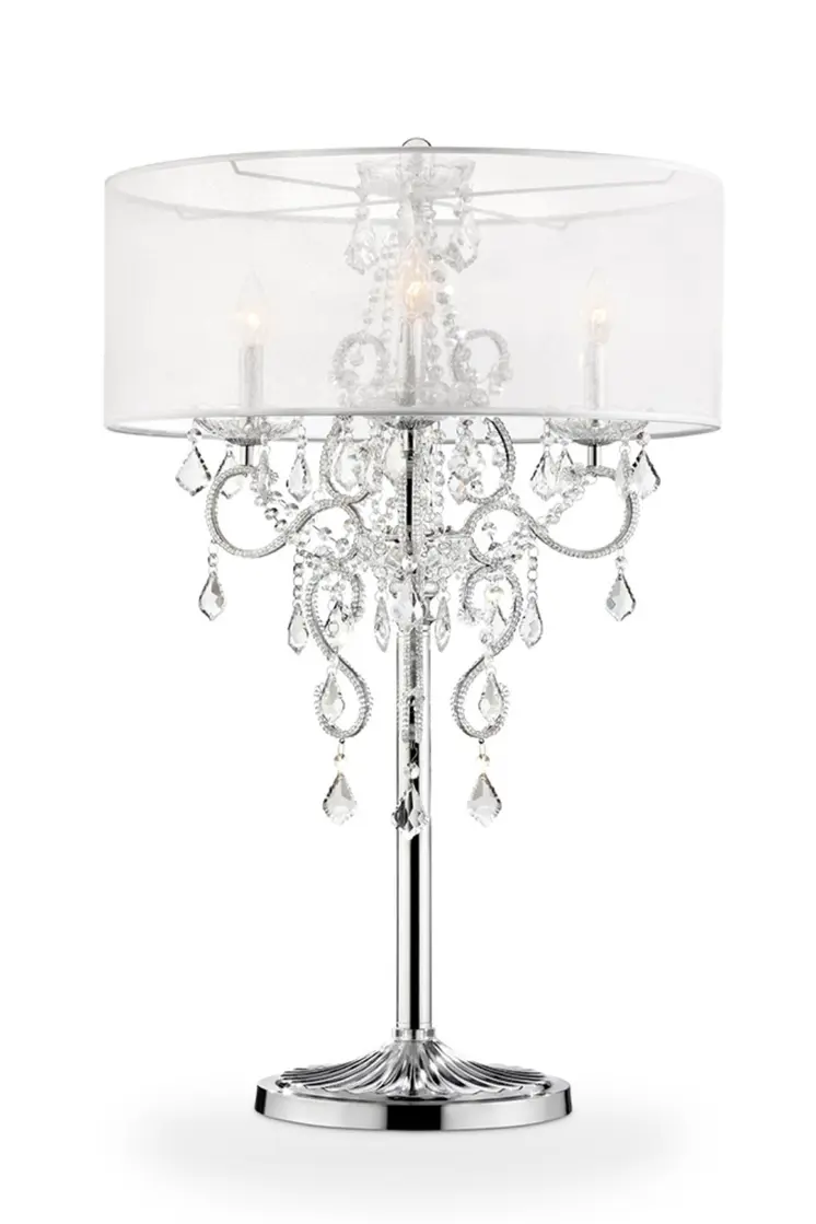 Glam Silver Faux Crystal Accent Table Lamp with See Thru Shade