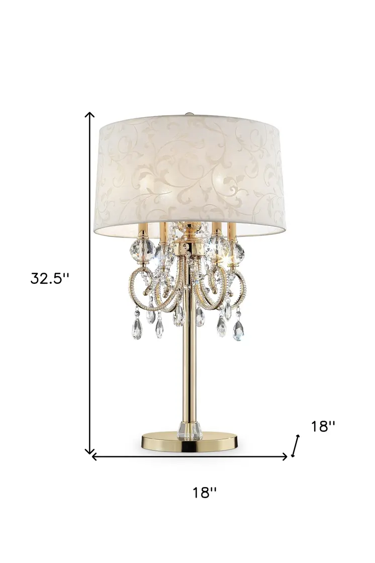33" Gold Metal Four Light Bedside Table Lamp With Gold Shade