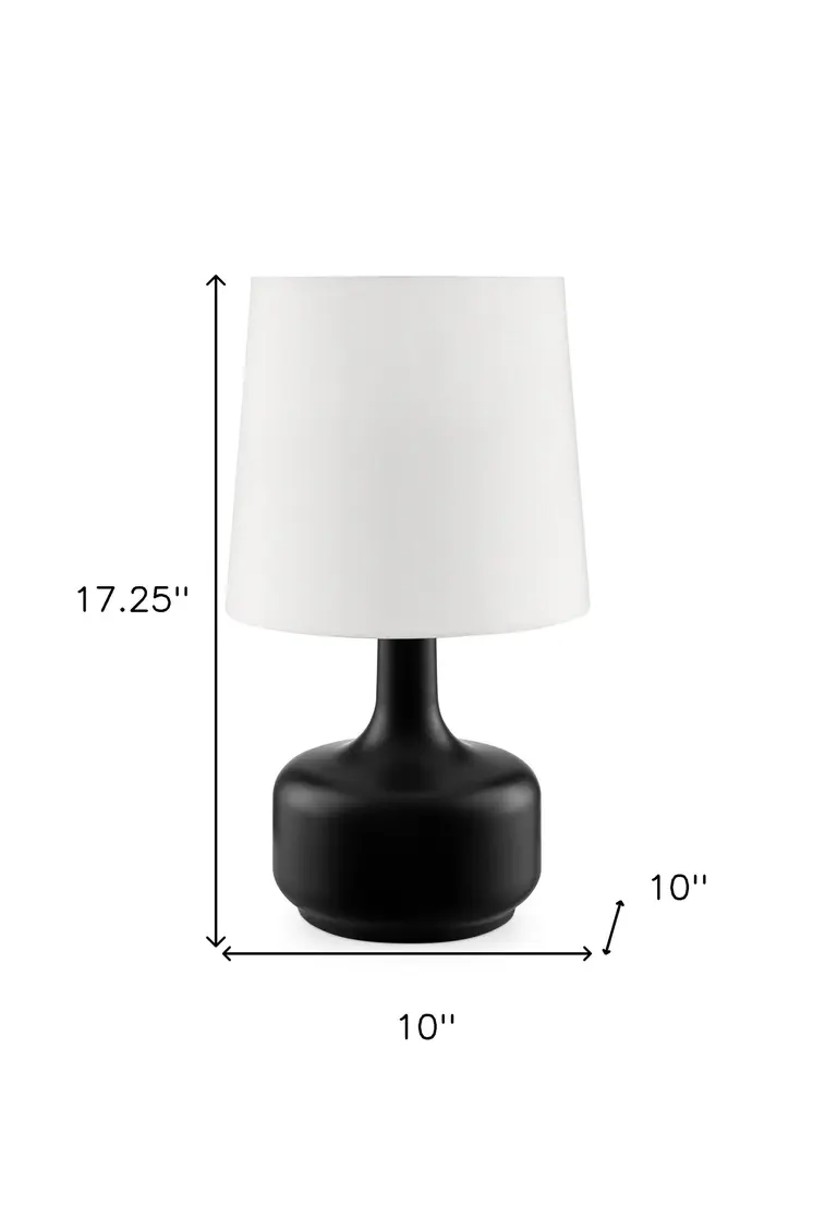 17" Black Metal Bedside Table Lamp With White Shade