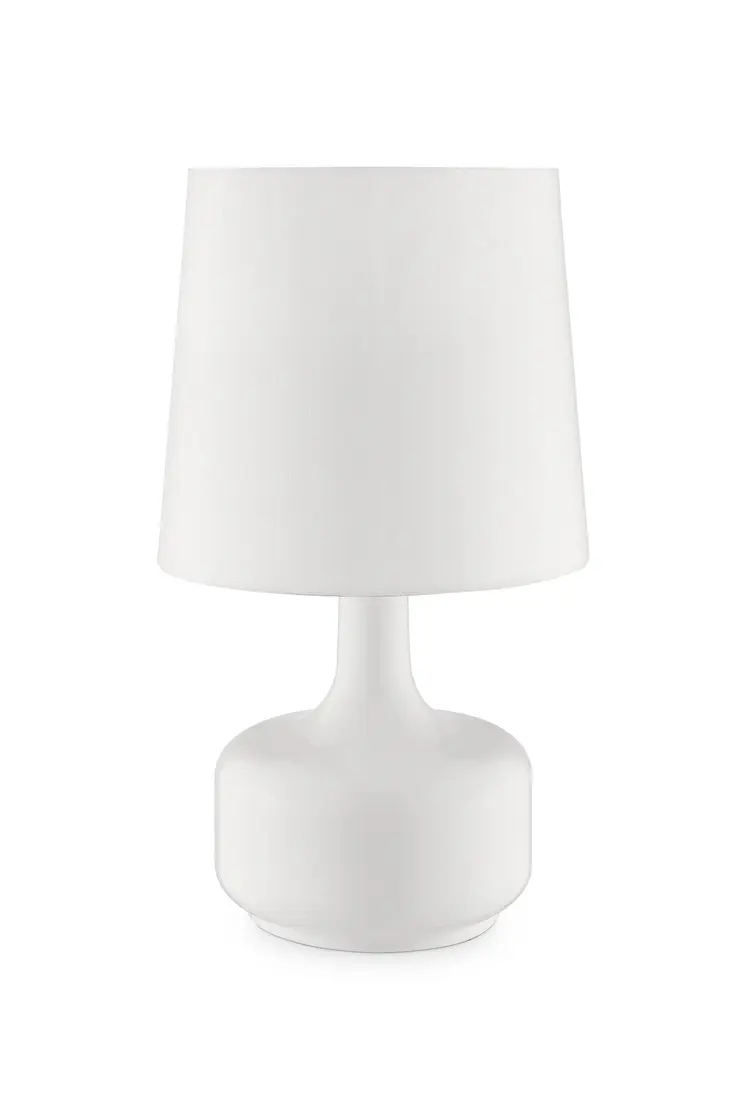 17" White Metal Bedside Table Lamp With Off-White Shade