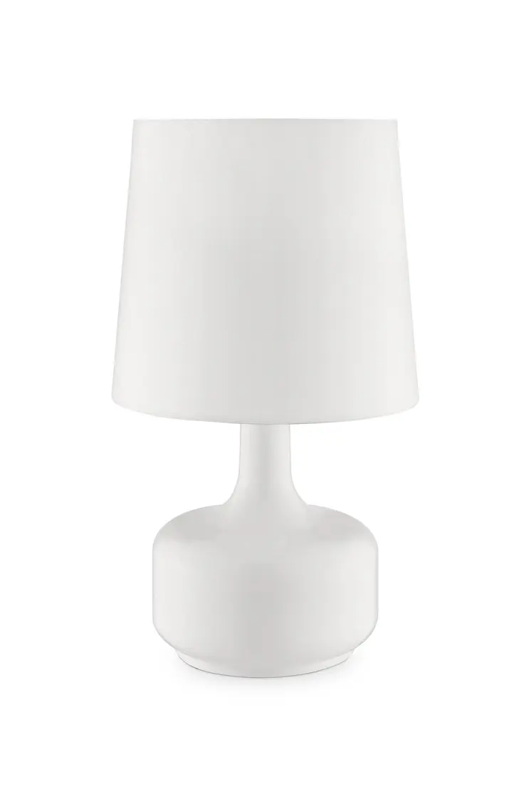17" White Metal Bedside Table Lamp With Off-White Shade