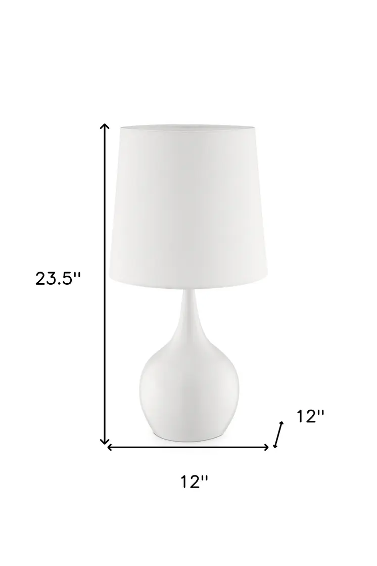 24" White Metal Bedside Table Lamp With Off-White Shade