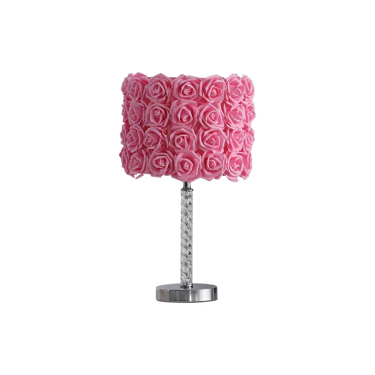 18” Pink Roses Acrylic And Metal Table Lamp
