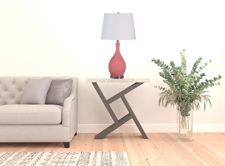 28" Pink Hammered Urn Table Lamp With White Tapered Drum Shade
