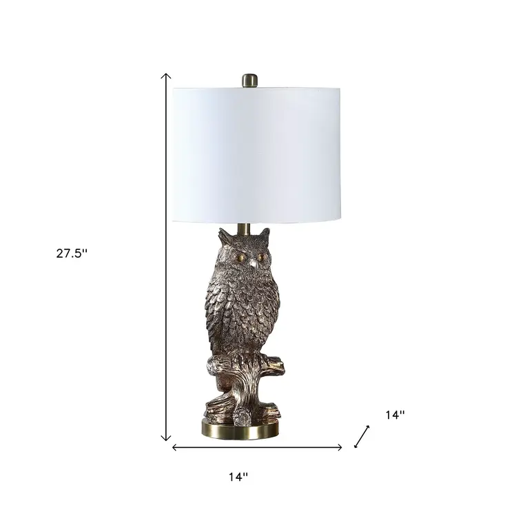 28”  Antiqued Silver Resin Owl Table or Desk Lamp