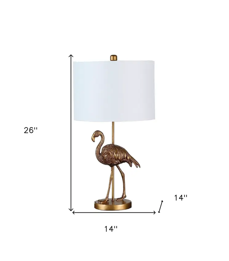 26" Gold Flamingo Table Lamp With White Drum Shade