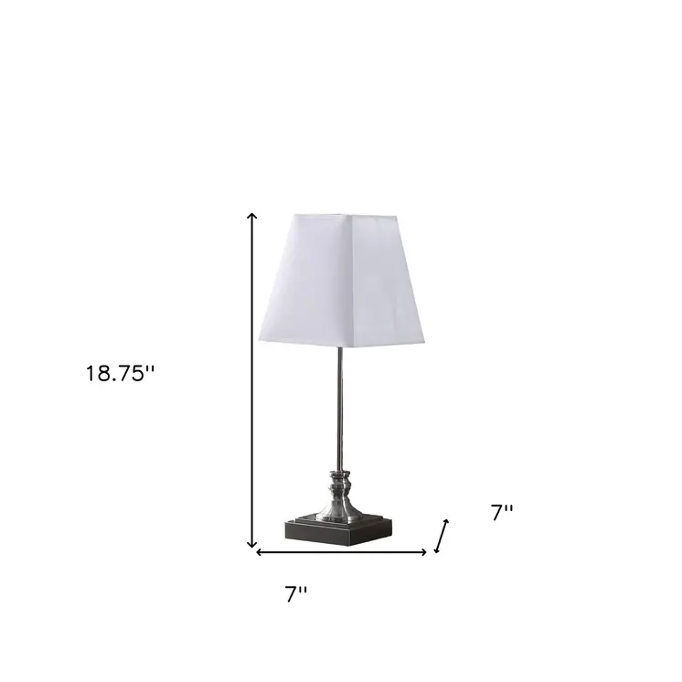 19" Silver Bedside Table Lamp With White Empire Shade