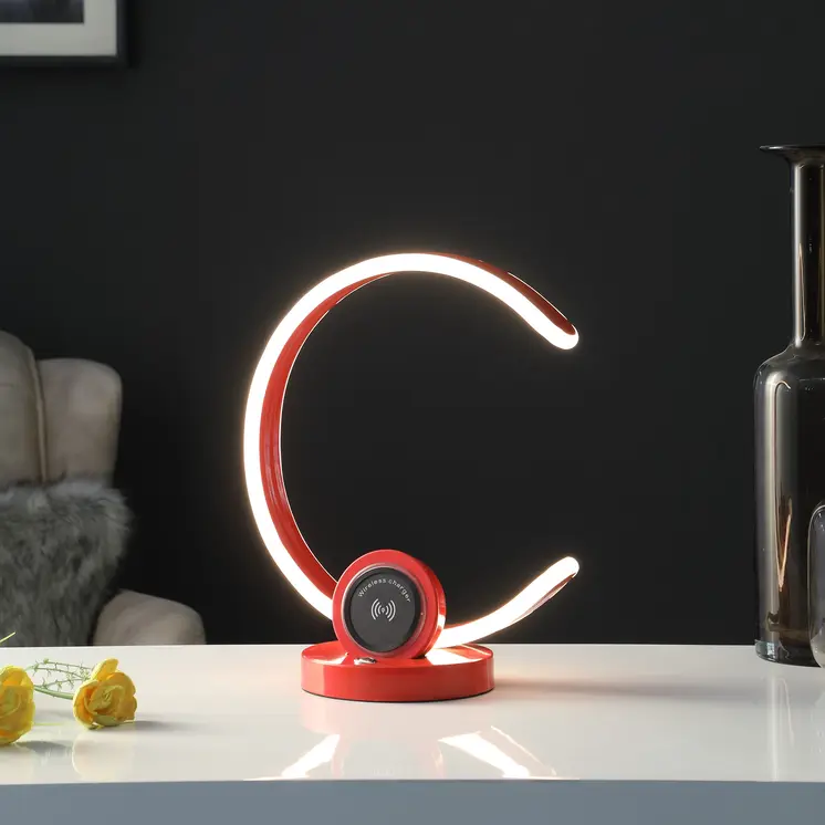 13" Red Contempo C Shape LED  with USB Desk or Table Lamp