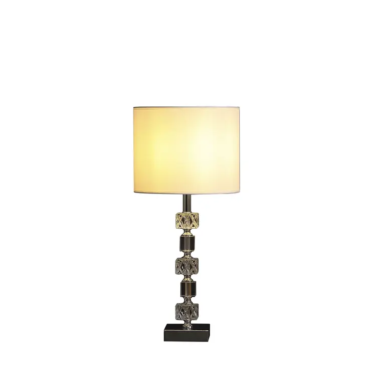 20" Silver Bedside Table Lamp With White Drum Shade