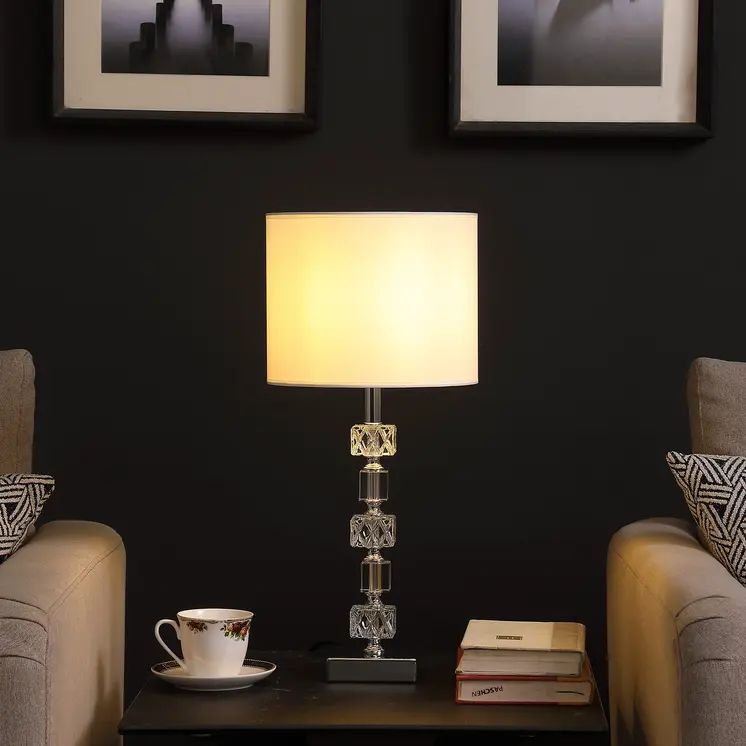 20" Silver Bedside Table Lamp With White Drum Shade