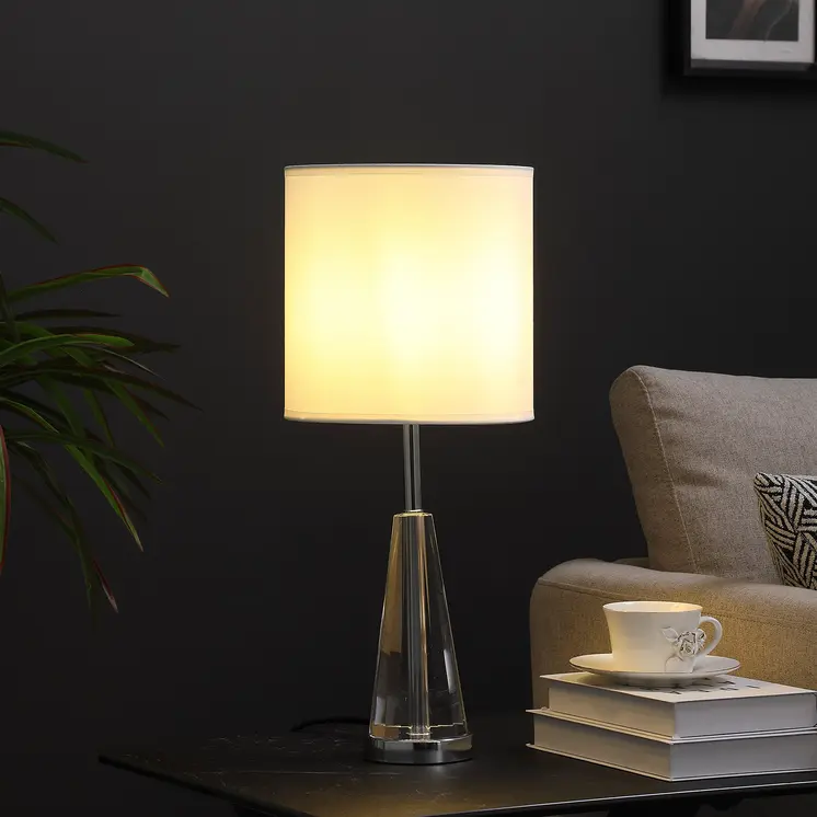 22" Silver Bedside Table Lamp With White Drum Shade