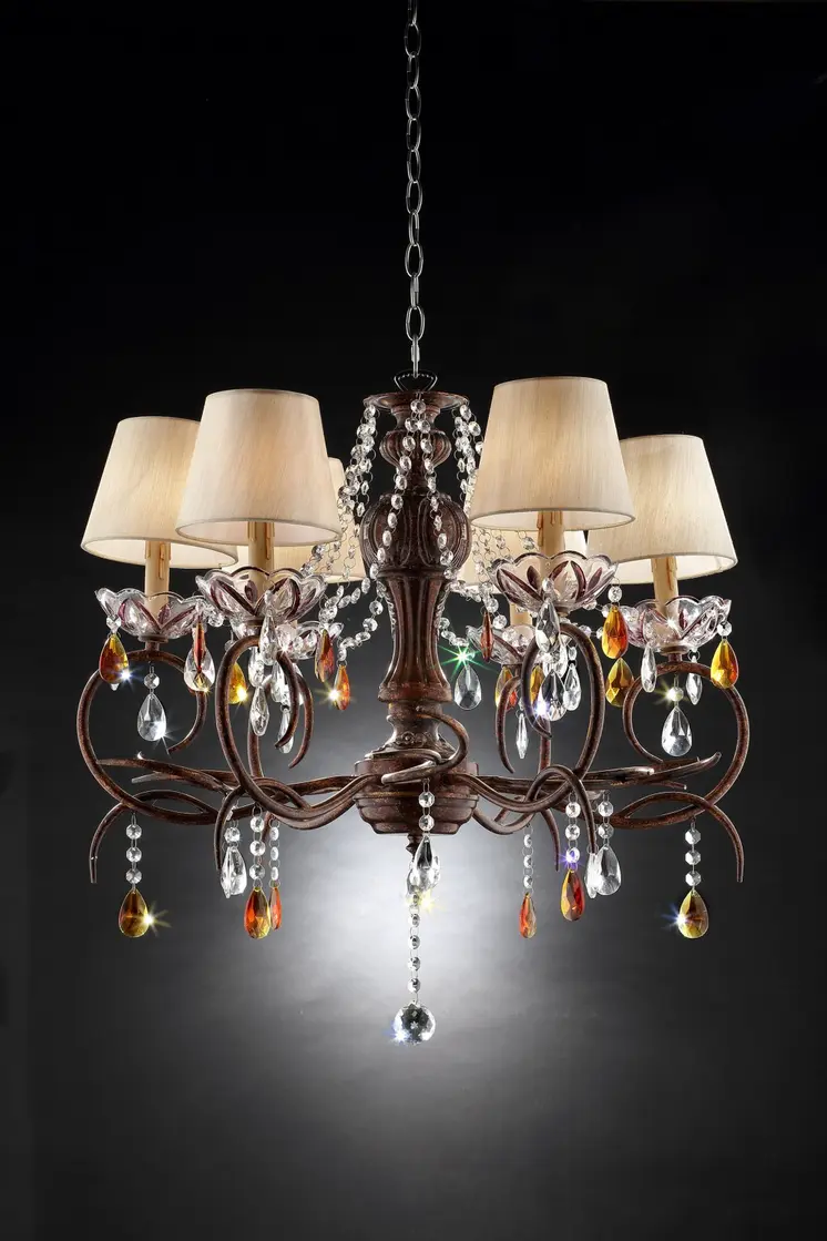 Burnished Bronze Hanging Ceiling Lamp with Clear and Amber Crystals