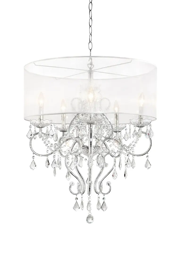 Glam Silver Faux Crystal Hanging Celing Lamp with See Thru Shade