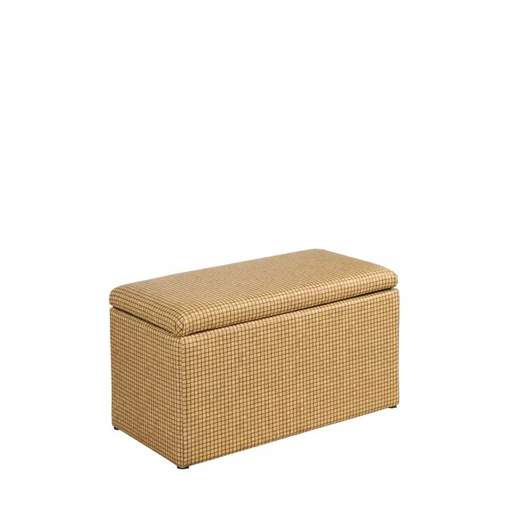 17" Yellow and Brown Upholstered Faux Leather Bench with Flip top