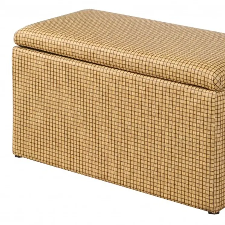17" Yellow and Brown Upholstered Faux Leather Bench with Flip top