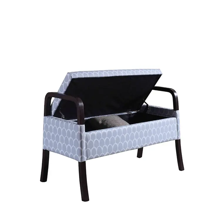 17" Black And Gray Upholstered 100% Polyester Trellis Entryway Bench With Flip Top