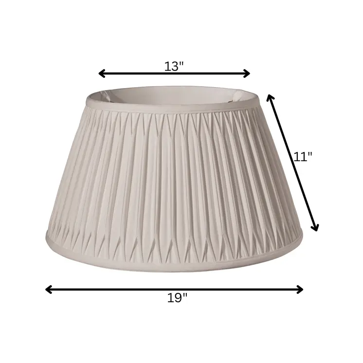 19" Cream Shallow Drum Smocked Shantung Lampshade