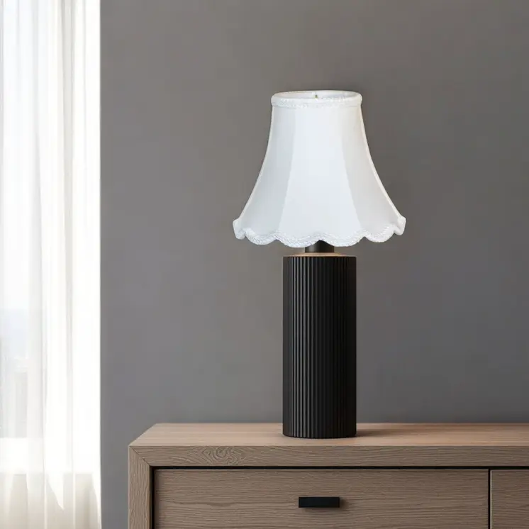 8" White Slanted Scallop Bell Monay Shantung Lampshade