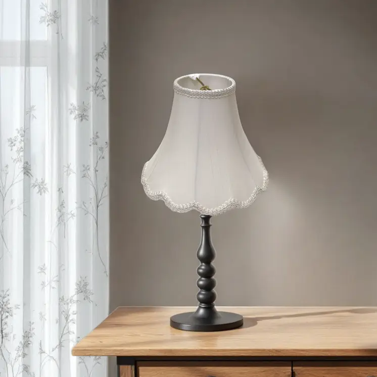 10" White Slanted Scallop Bell Monay Shantung Lampshade