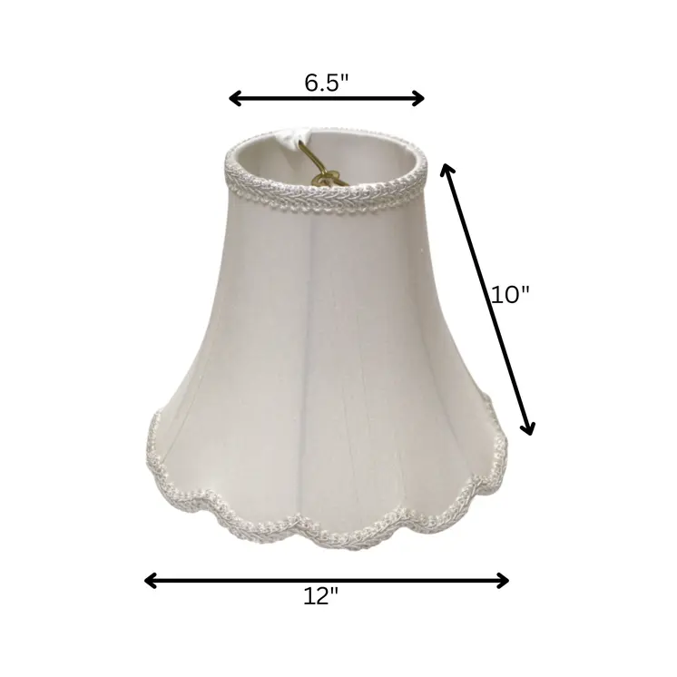 12" White Slanted Scallop Bell Monay Shantung Lampshade