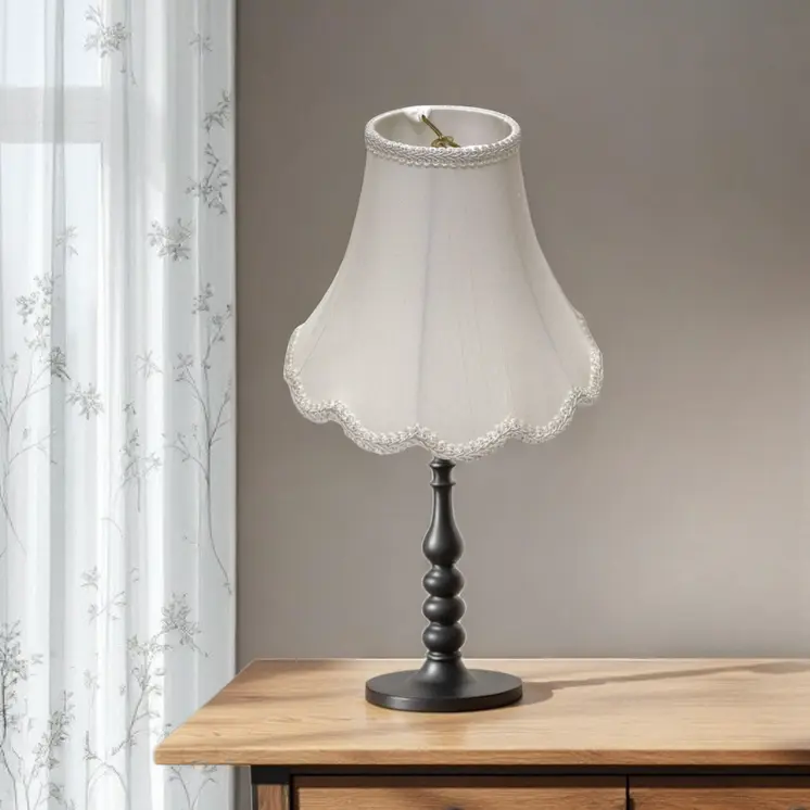 14" White Slanted Scallop Bell Monay Shantung Lampshade
