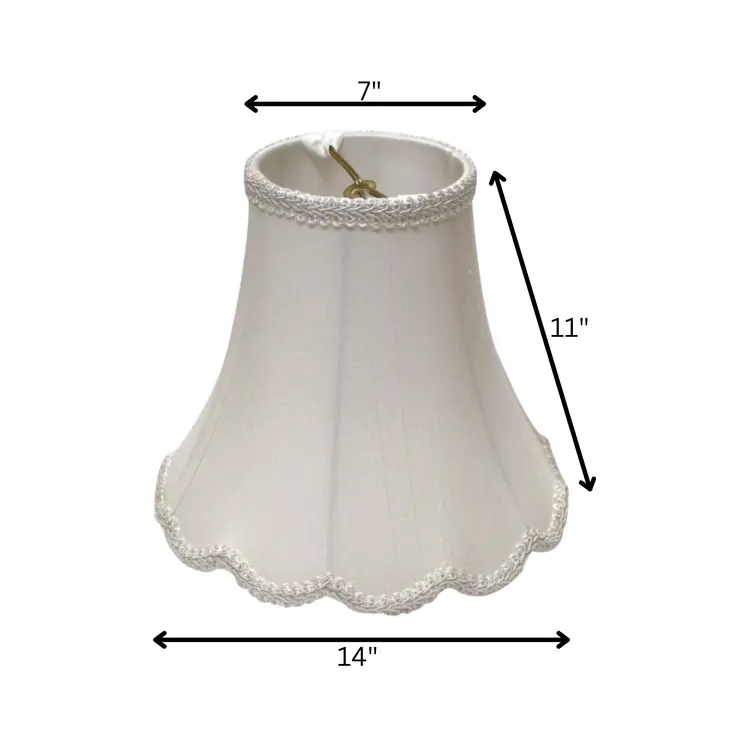 14" White Slanted Scallop Bell Monay Shantung Lampshade
