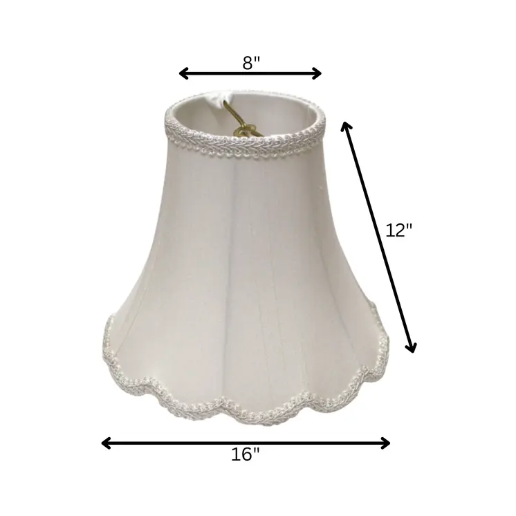 16" White Slanted Scallop Bell Monay Shantung Lampshade