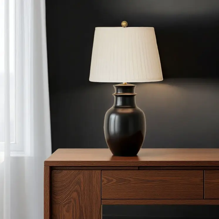 14" White Linen Lampshade with Side Pleats