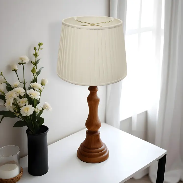 20" White Linen Lampshade with Side Pleats