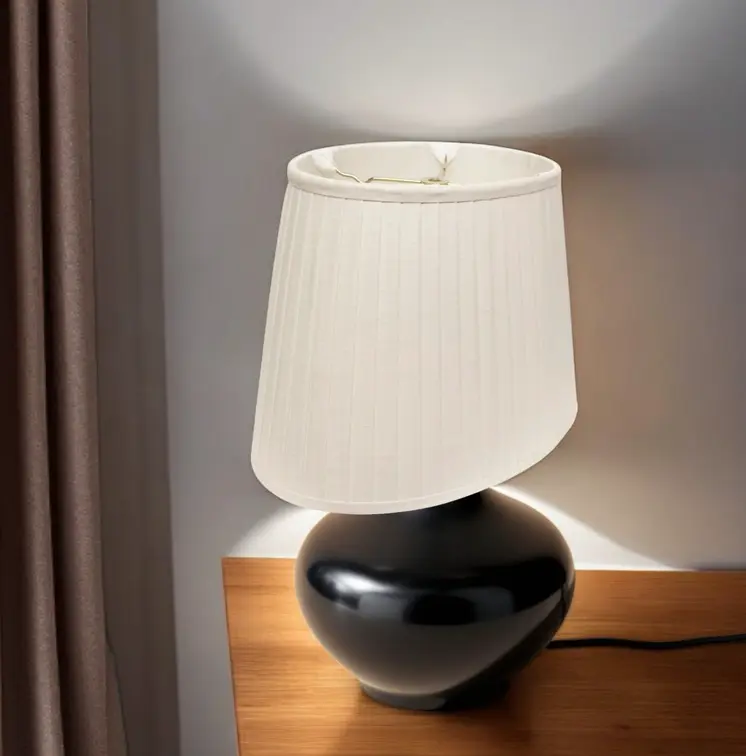 14" White Slanted Oval Linen Lampshade