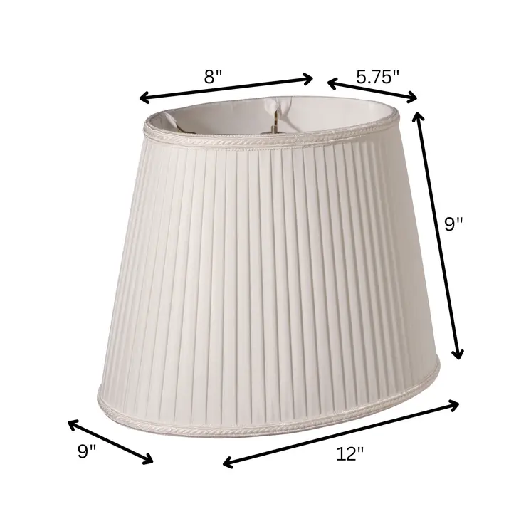 12" White Oval Side Pleat Shantung Lampshade