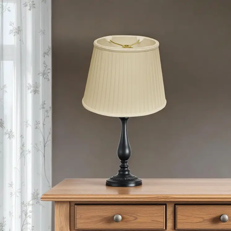 14" Ivory Oval Side Pleat Shantung Lampshade