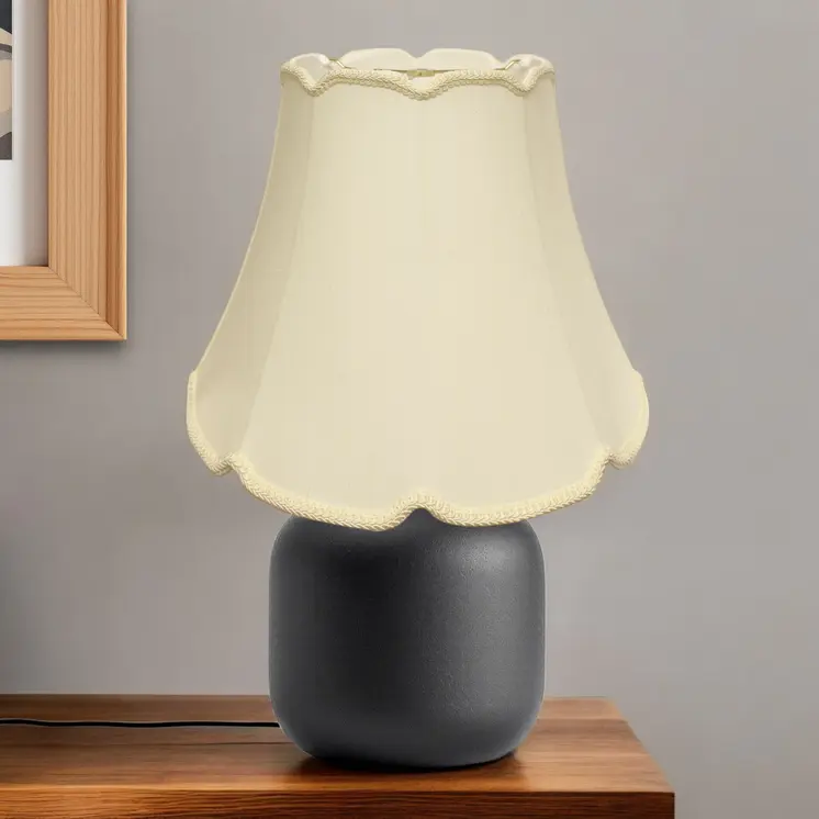 14" Ivory Empire Slanted Cylinder Scroll Edge Silk Lampshade