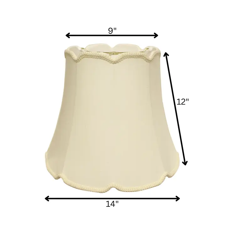 14" Ivory Empire Slanted Cylinder Scroll Edge Silk Lampshade