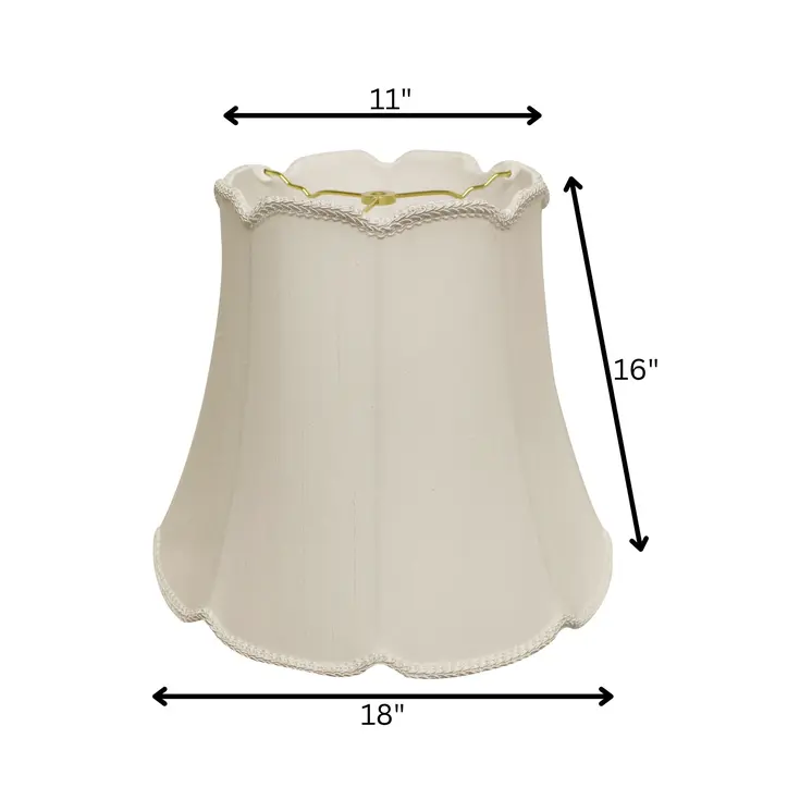 18" White Empire Slanted Cylinder Scroll Edge Silk Lampshade