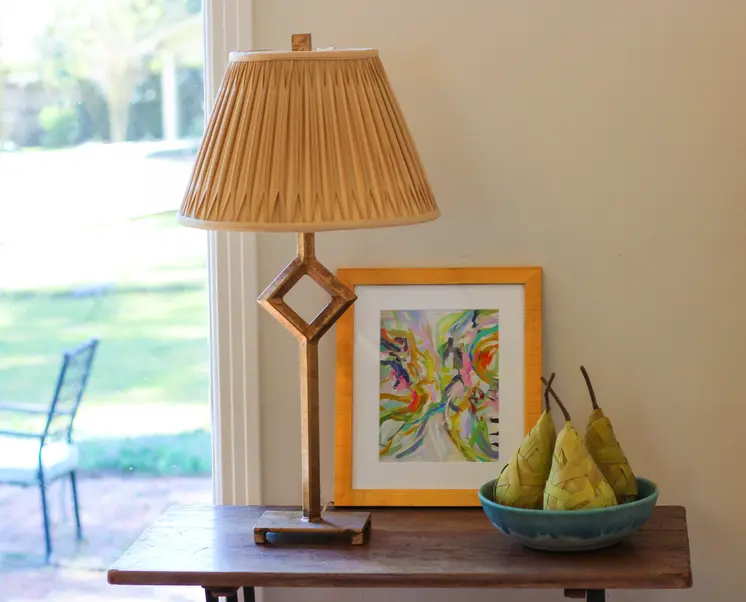 12" Vintage Gold Slanted Bell Smocked Shantung Lampshade