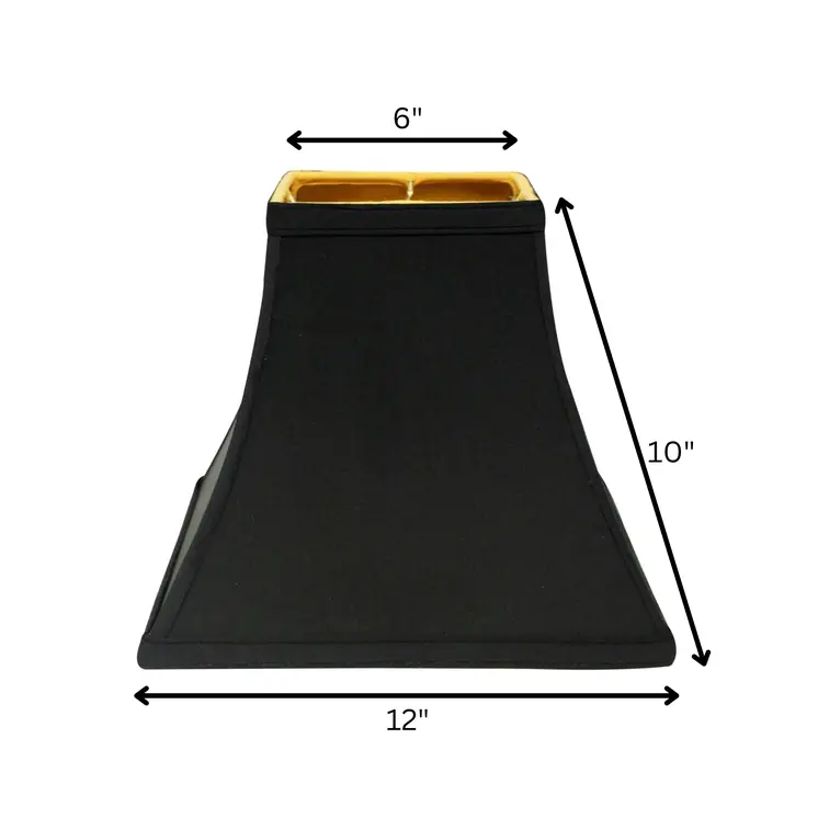 12" Black with Gold Lining Square Bell Shantung Lampshade