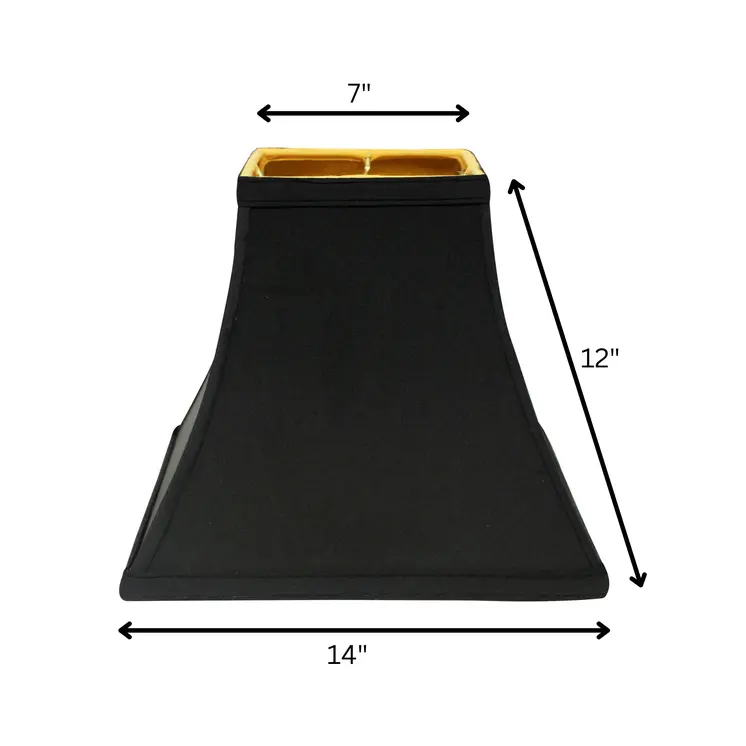 14" Black with Gold Lining Square Bell Shantung Lampshade