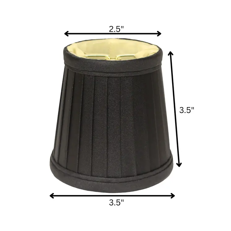 4" Black and Gold Set of 6 Slanted Pleat Chandelier Silk Lampshades